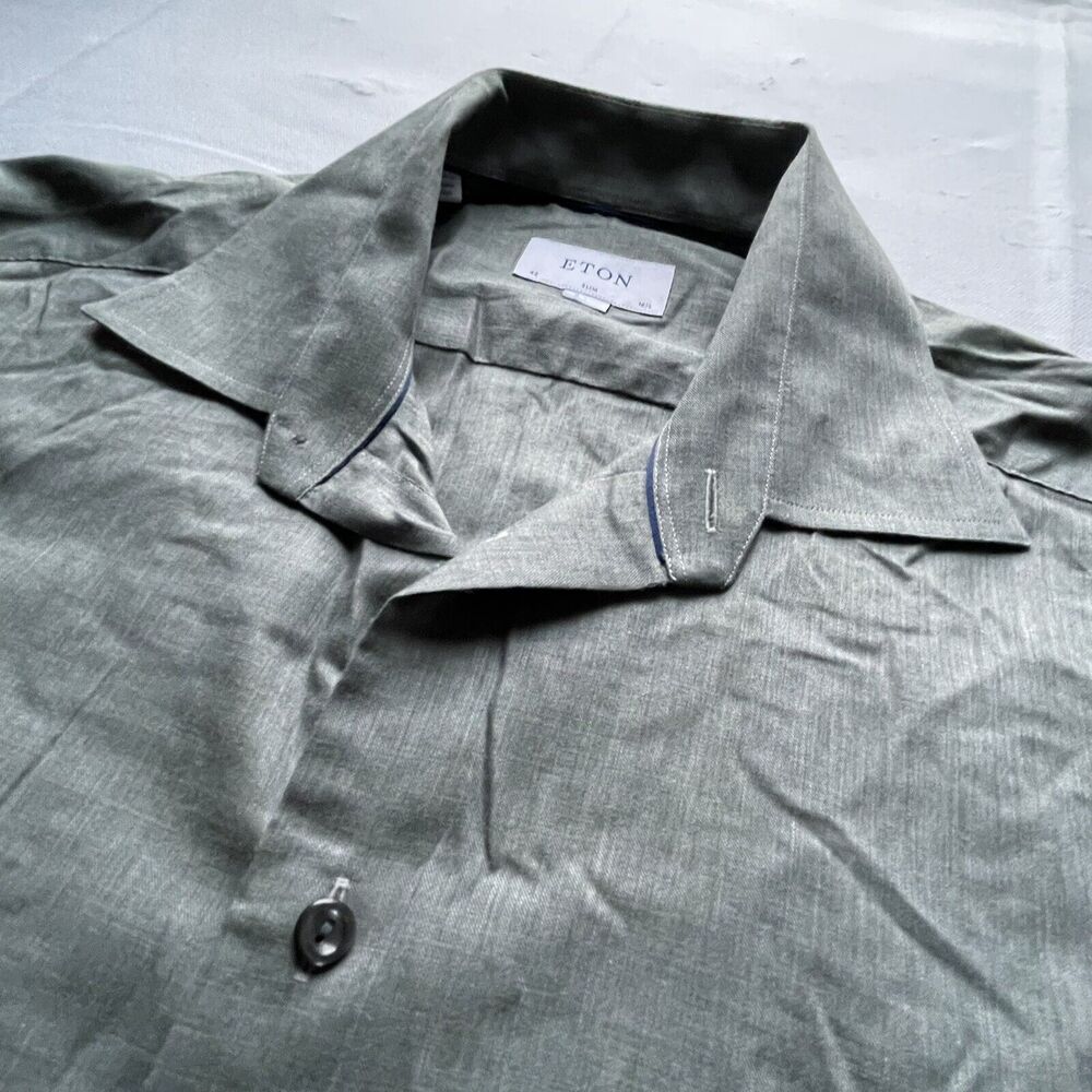 Eton Button Up Shirt Mens Large / 16.5 Gray Chambray LS Slim Contemporary MINT